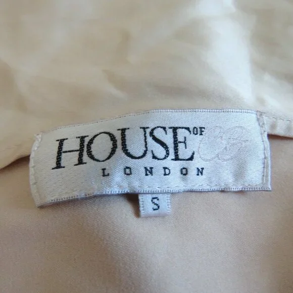 HOUSE OF CB Coco Drape Back Satin Wrap Midi Dress in Nude Champagne - Size S - Picture 15 of 16